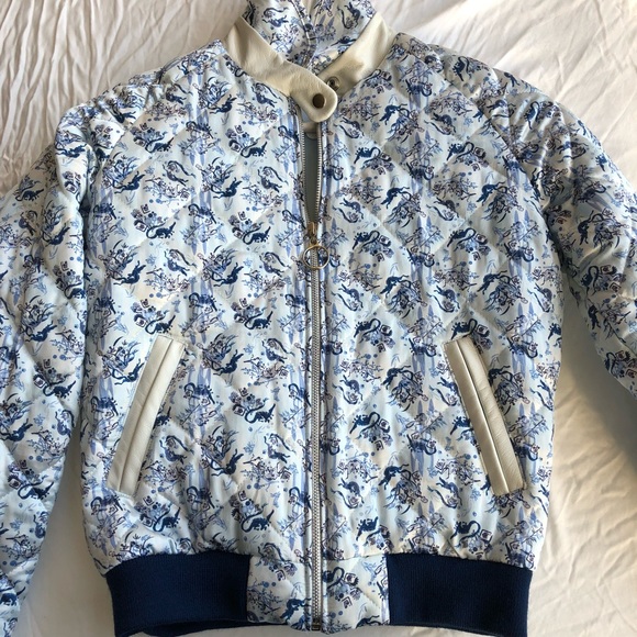 Light blue silk Chinoiserie Bomber Jacket - Picture 3 of 6